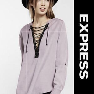 Express Lace-Up Rolled Sleeve Blouse